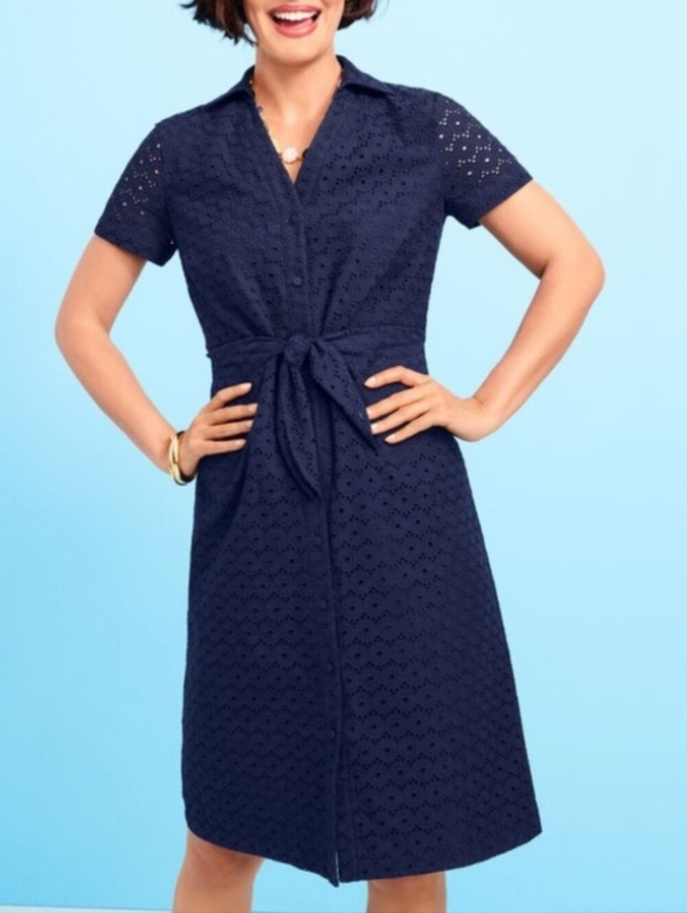 Talbots Eyelet Tie-Front Shirtdress Size 10 Navy EUC - Picture 9 of 9